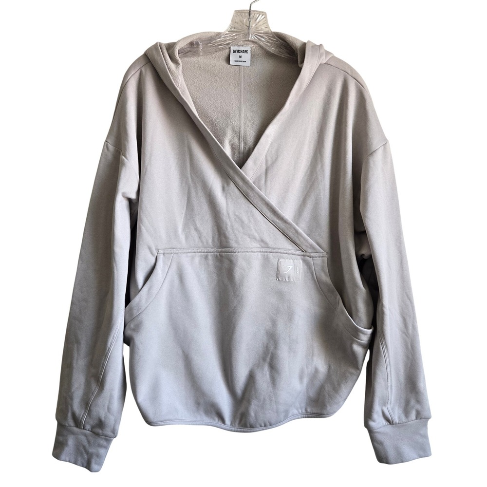 Gymshark Medium Pause Cosy Lounge Hoodie Taupe Excellent Crossover V-Neck